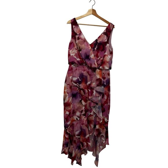 Xscape Pink  Floral Sleeveless V-Neck Women's Midi Dress Size 12P - Picture 2 of 9